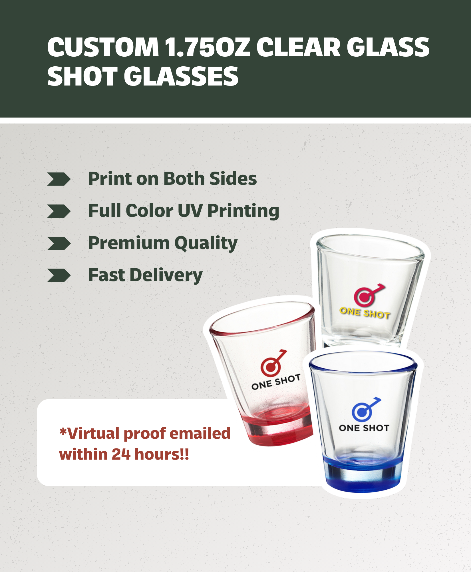 Custom 1.75 oz. Clear Glass Shot Glasses