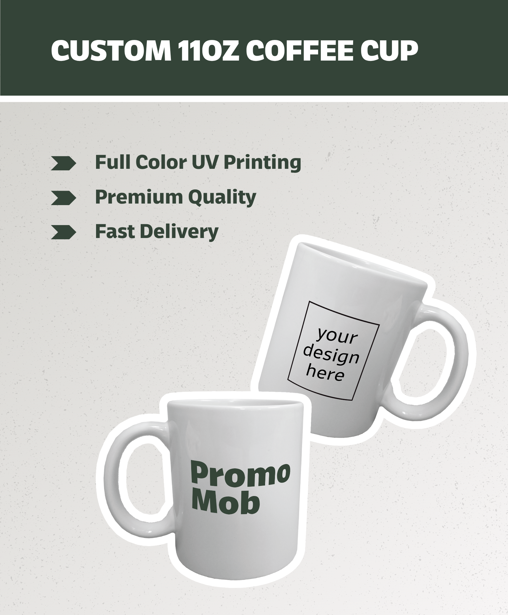 Custom 11oz White Coffee Mug - Printed on 1 Side