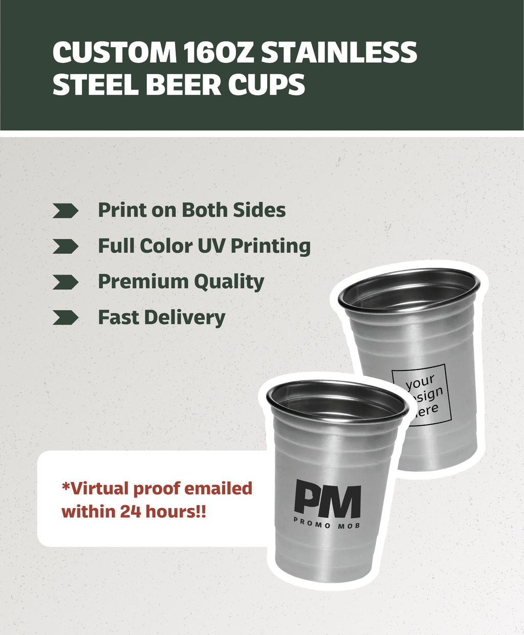 Custom 16 oz. Stainless Steel Beer Cups