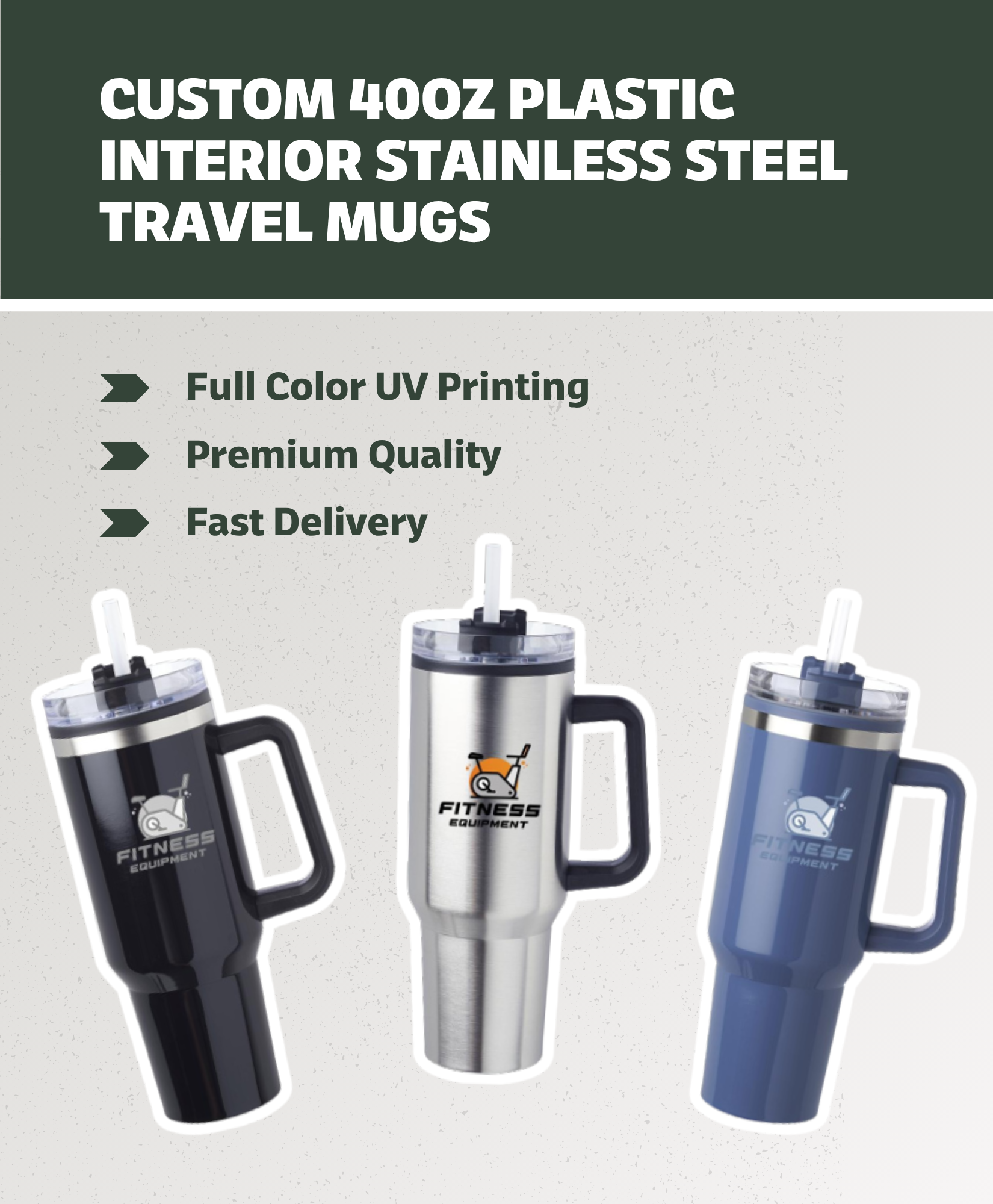 Custom Hugo 40oz Stainless Steel Travel Mugs